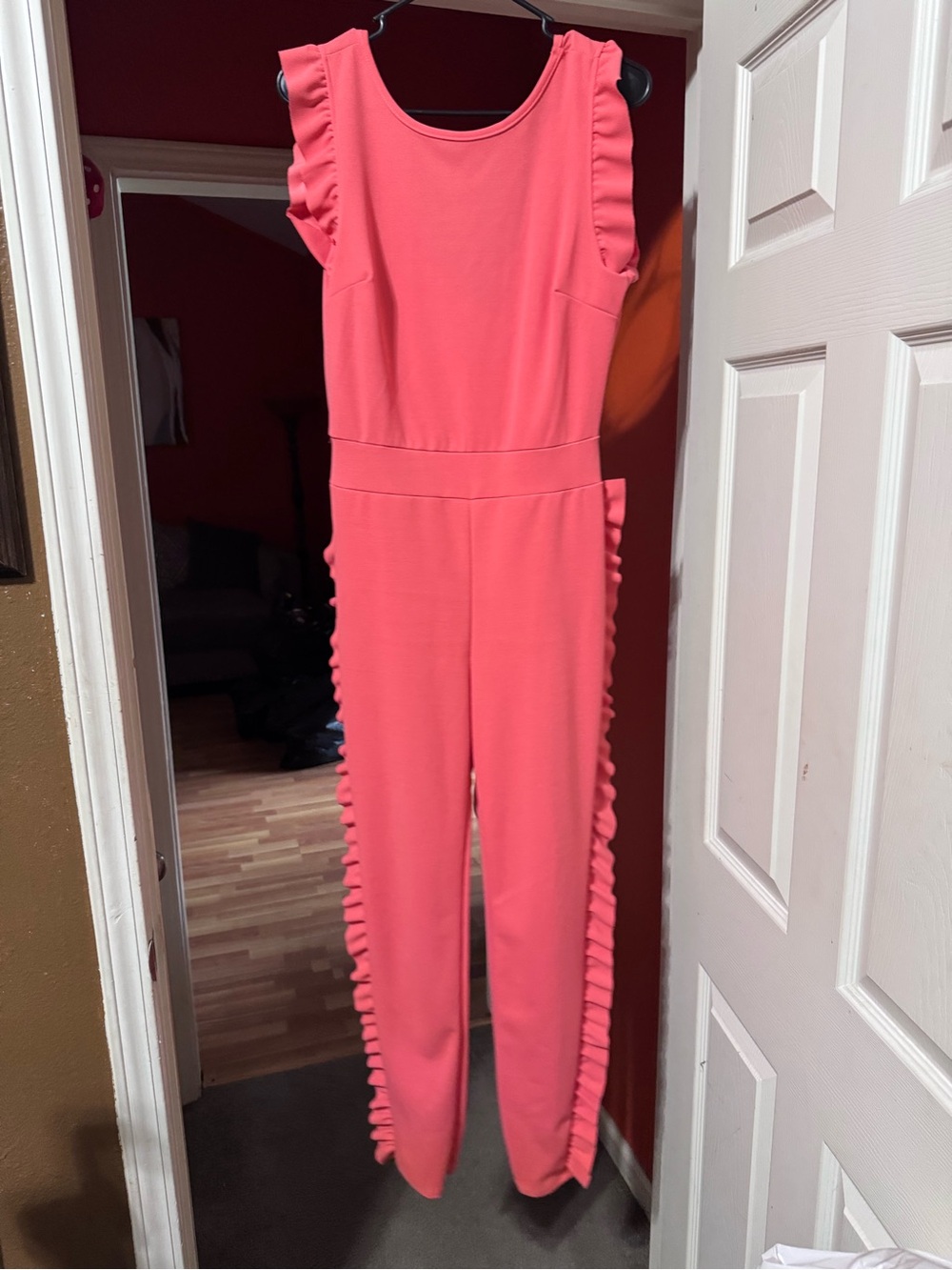 Girls Coral Ruffle One-Piece Jumpsuit-hugs every curve